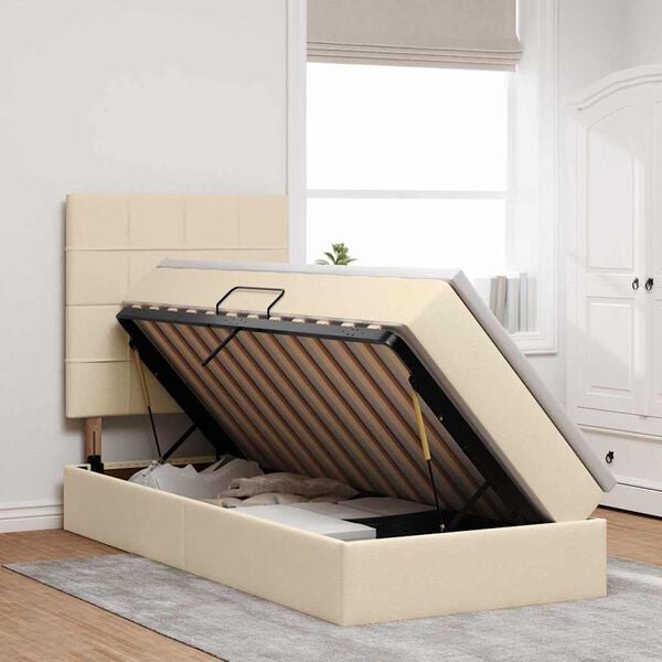 vidaXL Krevet s prostorom za pohranu s LED-om Krema 90 x 190 cm