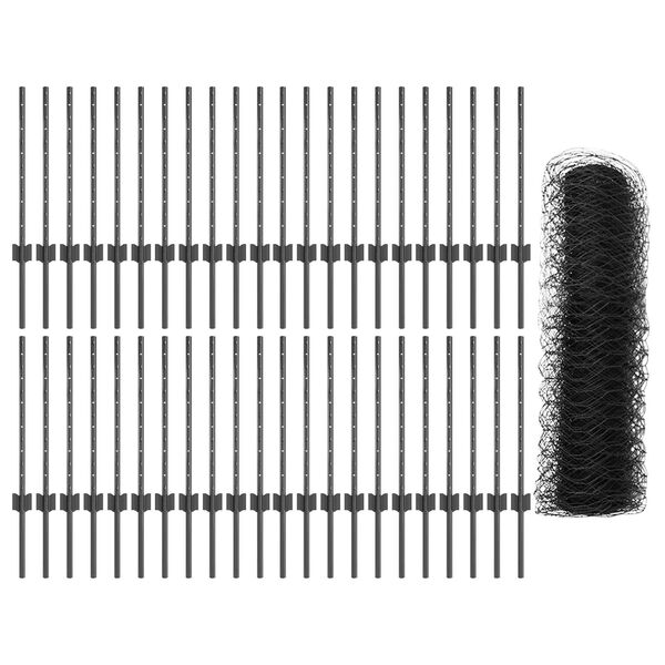 vidaXL Ograda s postovima Siva 0,6 x 100 m Čelik i PVC