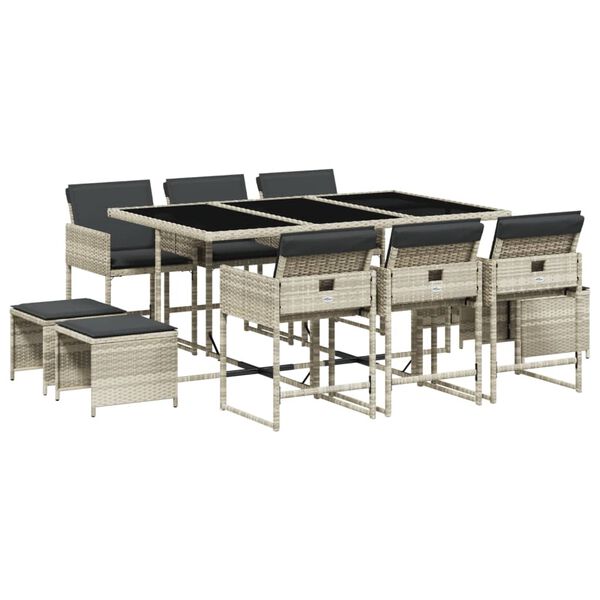 vidaXL 11-dijelni vrtni blagovaonski set s jastucima svijetlosivi