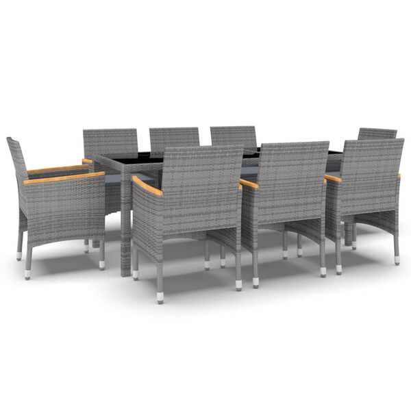 vidaXL 9-dijelni vrtni blagovaonski set od poliratana sivi