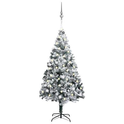 vidaXL Umjetno osvijetljeno božićno drvce s kuglicama zeleno 210cm PVC