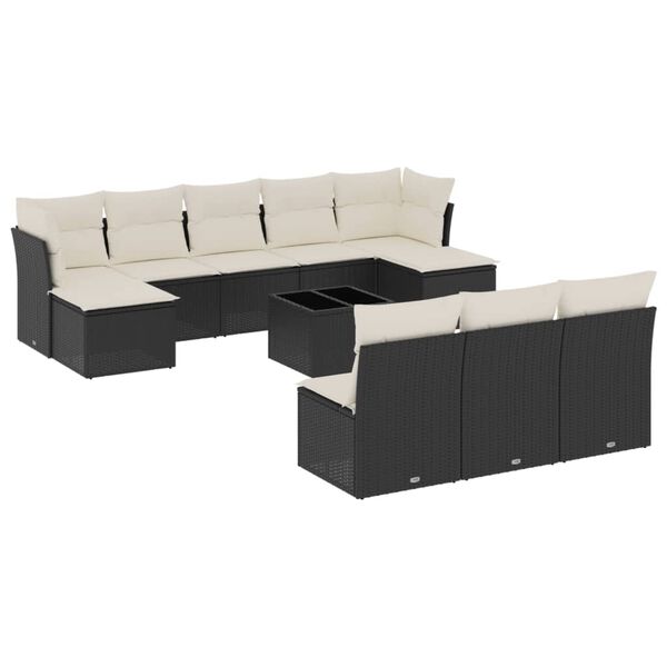 vidaXL 11-dijelni set vrtnih sofa od poliratana s jastucima crni