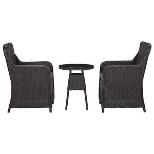 vidaXL 3-dijelni vrtni bistro set od poliratana s jastucima crni