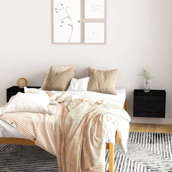 vidaXL Zidni ormarići 2 kom crni 45 x 30 x 35 cm od masivne borovine
