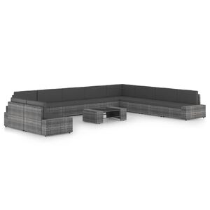 vidaXL 11-dijelna vrtna garnitura od poliratana s jastucima siva