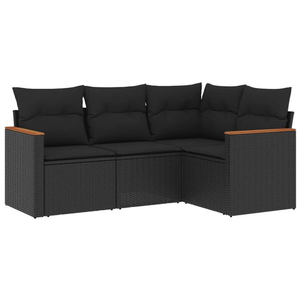 vidaXL 4-dijelni set vrtnih sofa od poliratana s jastucima crni