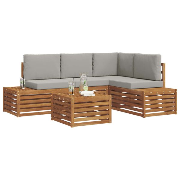 vidaXL Set vanjskih sofa s jastukom 5 Komad Prirodna i svijetlo siva