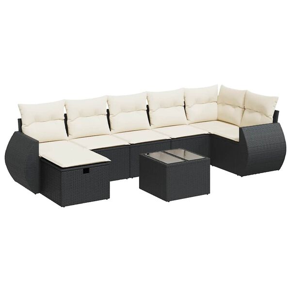vidaXL 8-dijelni set vrtnih sofa od poliratana s jastucima crni