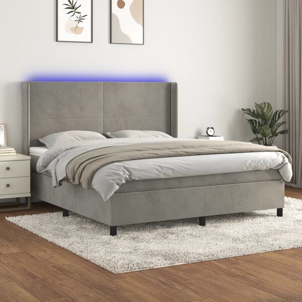 vidaXL Krevet box spring s madracem LED svjetlosivi 180x200 cm bar&scaron;un
