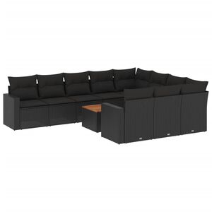 vidaXL 11-dijelni set vrtnih sofa od poliratana s jastucima crni