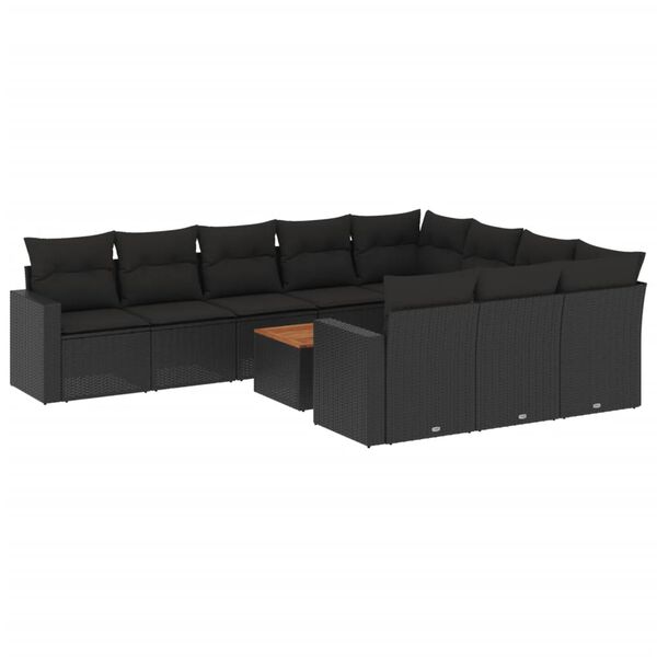 vidaXL 11-dijelni set vrtnih sofa od poliratana s jastucima crni