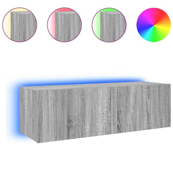 vidaXL Zidni TV ormarić s LED svjetlima siva boja hrasta 100x35x31 cm