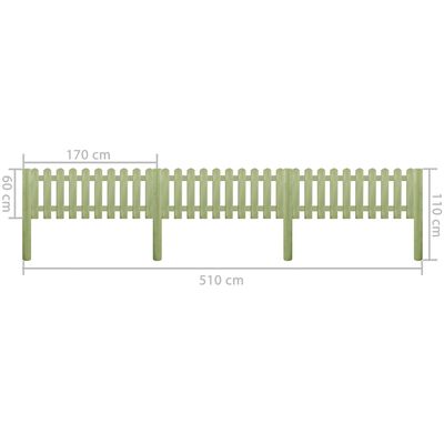 vidaXL Ograda od kolaca od impregnirane borovine 5,1 m 110 cm 6/9 cm