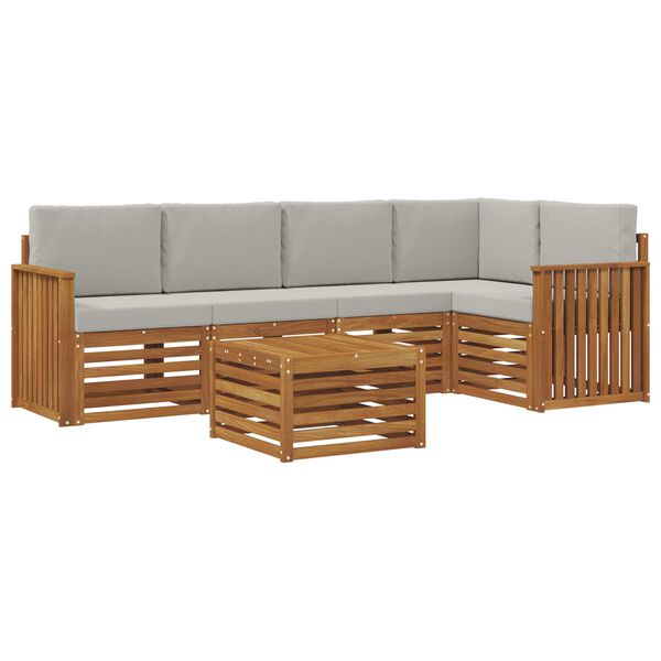 vidaXL Setovi sofa 6 pcs Prirodna i svijetlo siva Čvrsto drvo akacije