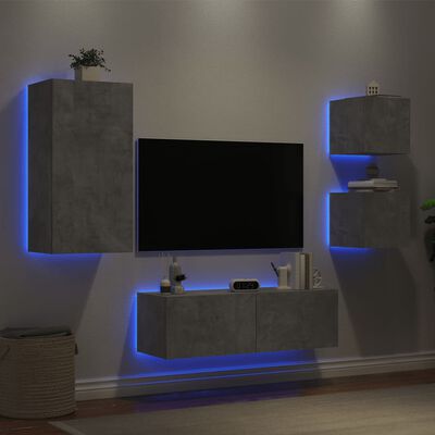 vidaXL 4-dijelni zidni TV ormarići s LED svjetlima siva boja betona
