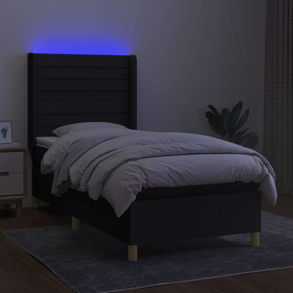 vidaXL Krevet box spring s madracem LED crni 90x200 cm od tkanine