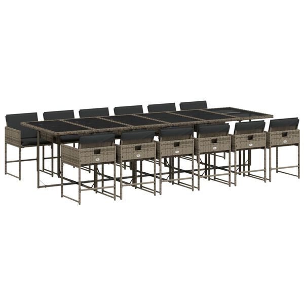 vidaXL 13-dijelni vrtni blagovaonski set s jastucima poliratan sivi