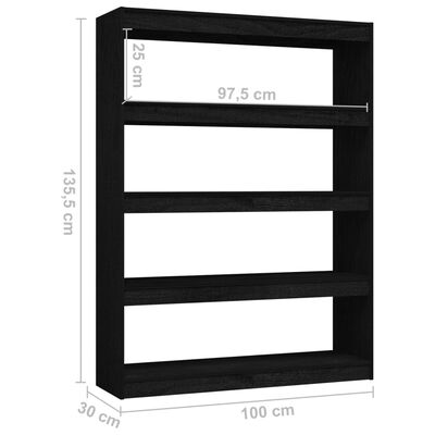 vidaXL Ormarić za knjige / pregrada crni 100 x 30 x 135,5 cm borovina