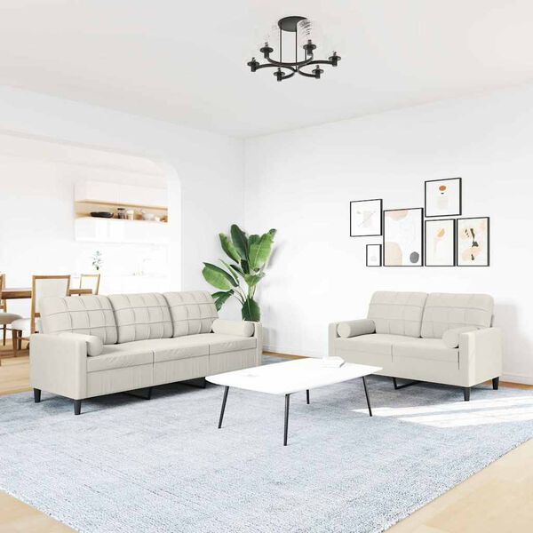 vidaXL 2-dijelni set sofa s jastucima krem bar&scaron;unasti