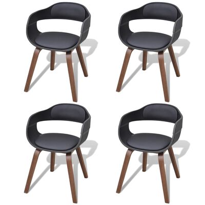 vidaXL Blagovaonske stolice od zaobljenog drva i umjetne kože 4 kom crne