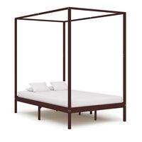 vidaXL Okvir za krevet s baldahinom od borovine tamnosmeđi 140x200 cm