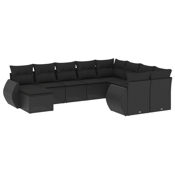 vidaXL 10-dijelni set vrtnih sofa s jastucima crni od poliratana