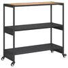 vidaXL Barska kolica s 3 razine crni od poliratana i bagremovog drva