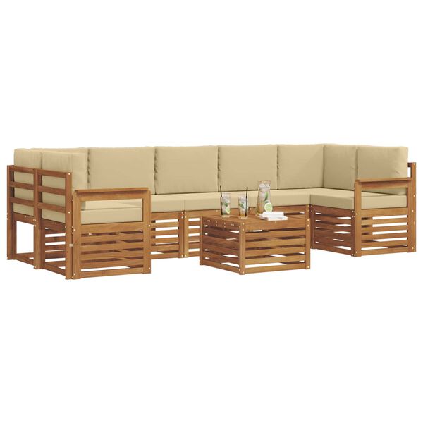 vidaXL Set vanjskih sofa 8 pcs Prirodna i bež Čvrsto drvo akacije