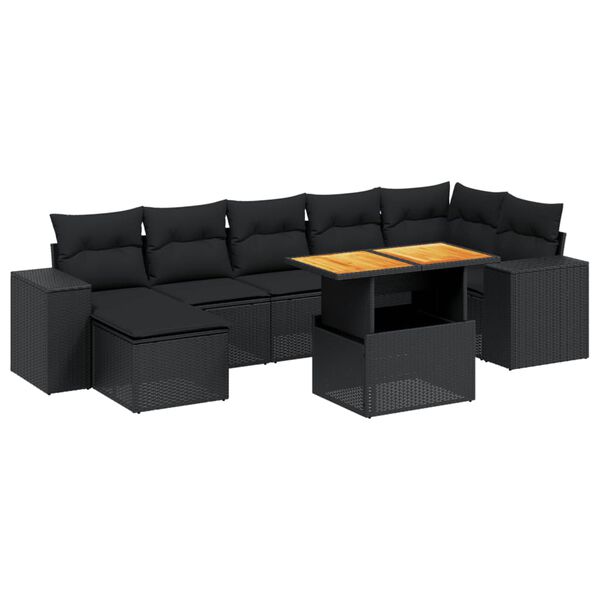 vidaXL 8-dijelni set vrtnih sofa od poliratana s jastucima crni