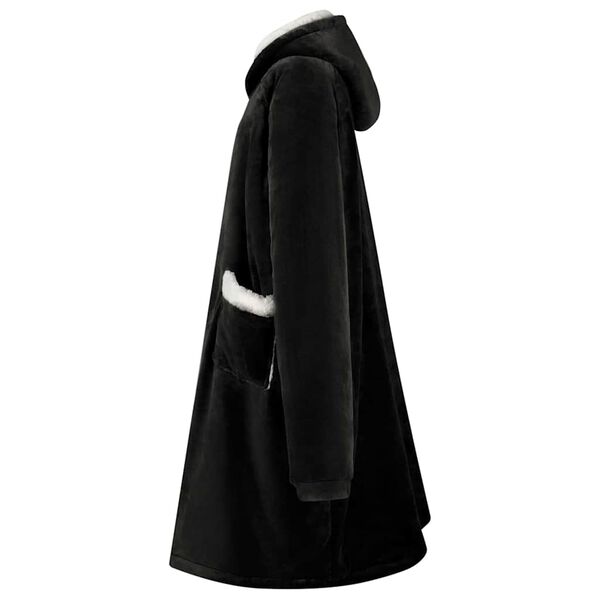 vidaXL Deka majica s kapuljačom Crna m Flis i flanel