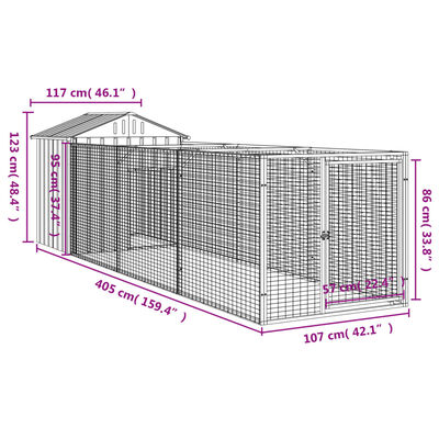vidaXL Kućica za pse s krovom antracit 117x405x123 cm pocinčani čelik