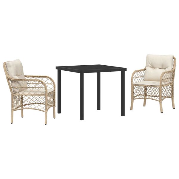 vidaXL Vrtni set za objed s jastukom 3 pcs Bež poliratan