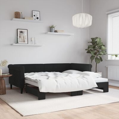 vidaXL Dnevni krevet na razvlačenje crni 90 x 190 cm baršunasti