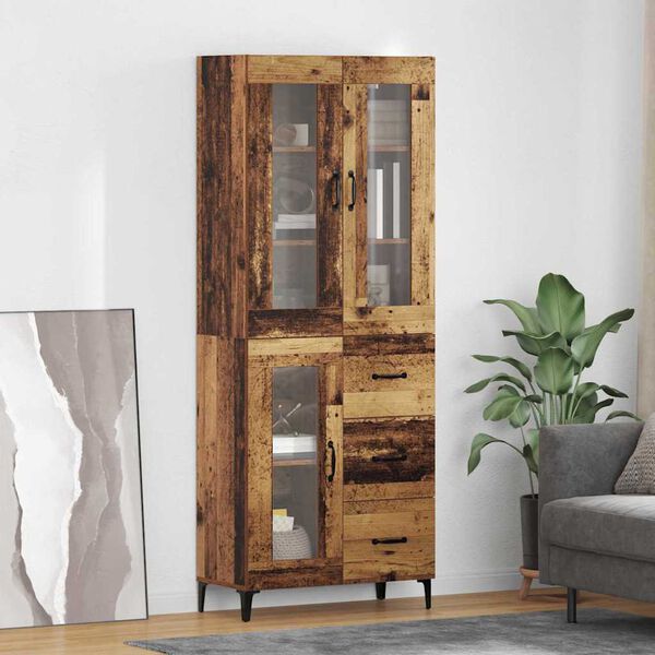 vidaXL Highboard Zidne Staro drvo 69,5 x 34 x 180 cm Konstruirano drvo