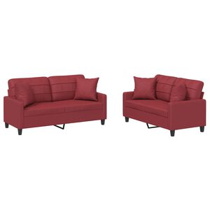 vidaXL 2-dijelni set sofa s jastucima boja vina od umjetne kože
