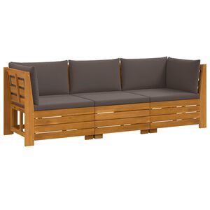 vidaXL Set vanjskih sofa s jastukom 3 Komad Smeđa Čvrsto drvo akacije