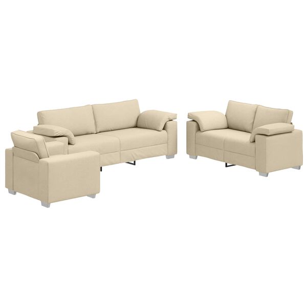vidaXL Sofa 3 pcs Krema Platnasta tkanina