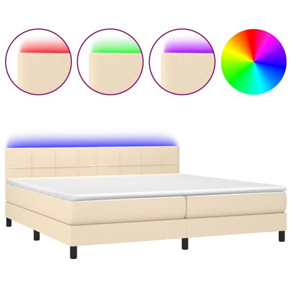 vidaXL Krevet box spring s madracem LED krem 200x200 cm od tkanine