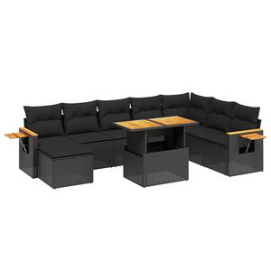 vidaXL 9-dijelni set vrtnih sofa s jastucima crni od poliratana bagrem
