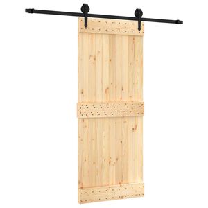 vidaXL Klizna vrata Prirodna i crna 85 x 210 cm Čvrsta borovina