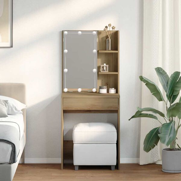 vidaXL Toaletni stolić s LED svjetlima boja hrasta artisan 60x40x140cm