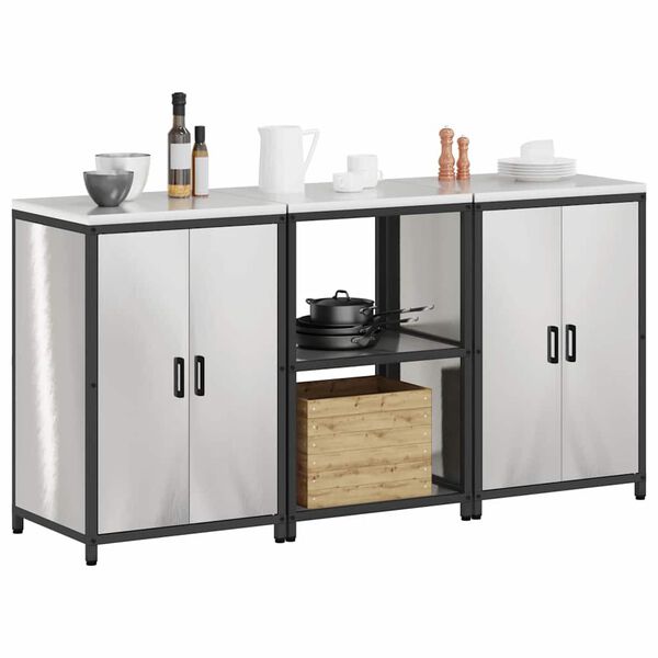 vidaXL Kuhinjski set za pohranu 3 pcs Srebrno Nehrđajući čelik