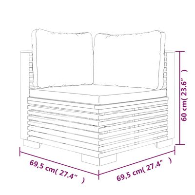 vidaXL Kutna vrtna sofa s tamnosivim jastucima od masivne tikovine