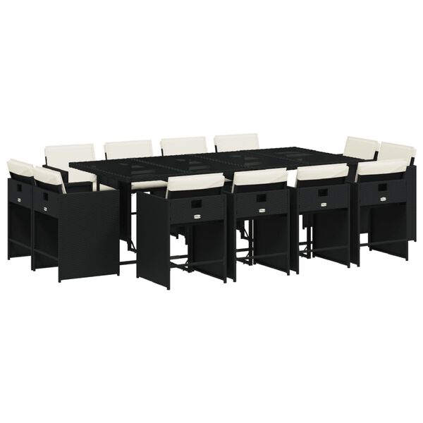 vidaXL 13-dijelni vrtni blagovaonski set s jastucima poliratan crni