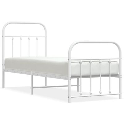 vidaXL Metalni okvir kreveta uzglavlje i podnožje bijeli 75x190 cm