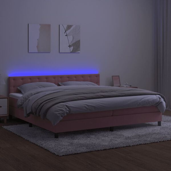 vidaXL Krevet box spring s madracem LED ružičasti 200x200cm bar&scaron;unasti