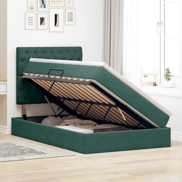 vidaXL Krevet s prostorom za pohranu s LED-om Tamnozelena 120 x 200 cm