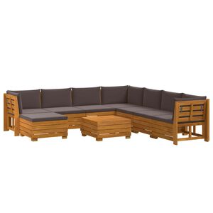 vidaXL Set vanjskih sofa s jastukom 9 Komad Smeđa Čvrsto drvo akacije