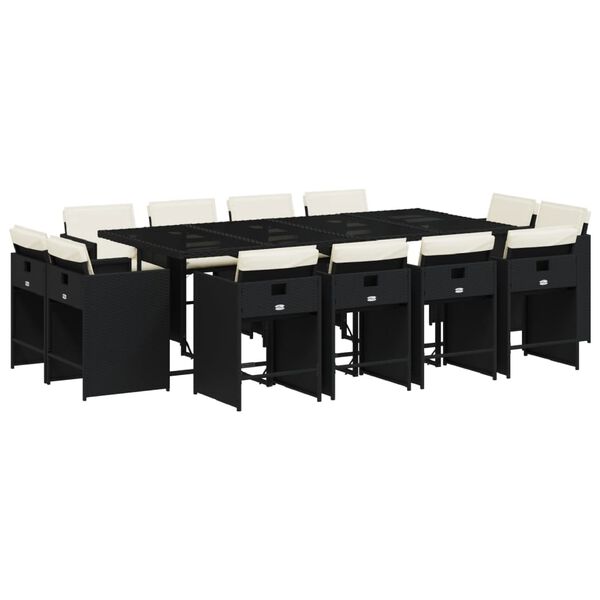 vidaXL 13-dijelni vrtni blagovaonski set s jastucima poliratan crni