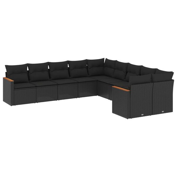 vidaXL 10-dijelni set vrtnih sofa s jastucima crni od poliratana